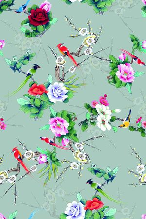 工笔画印花华亿平台图片