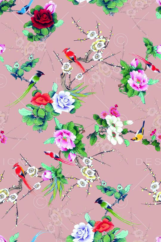 工笔画印花华亿平台图片