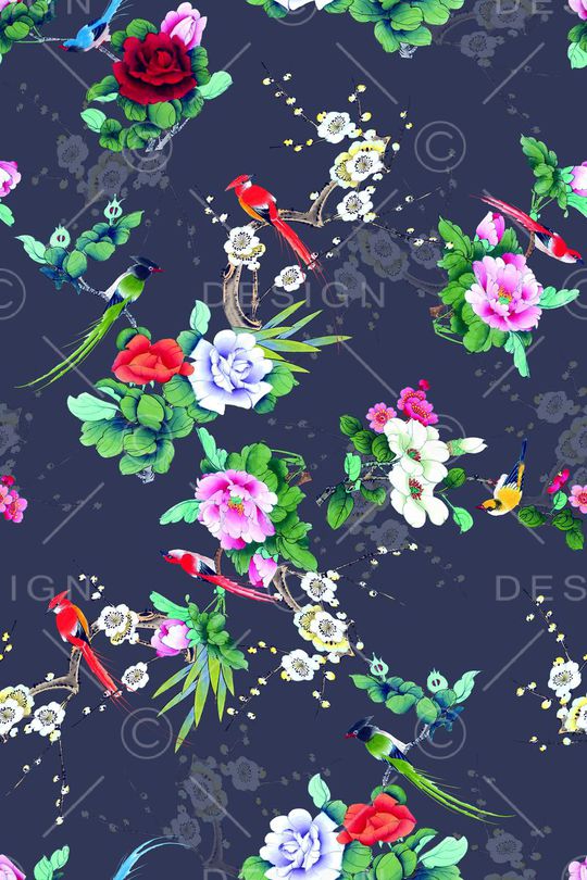 工笔画印花华亿平台图片