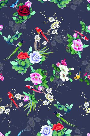 工笔画印花华亿平台图片