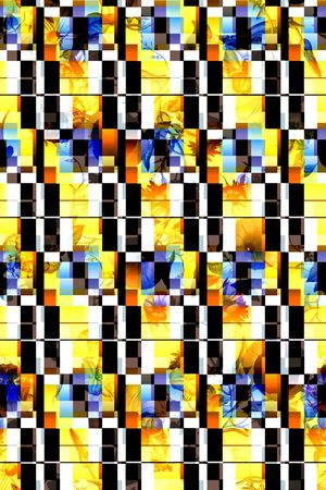 方格花卉印花华亿平台图片