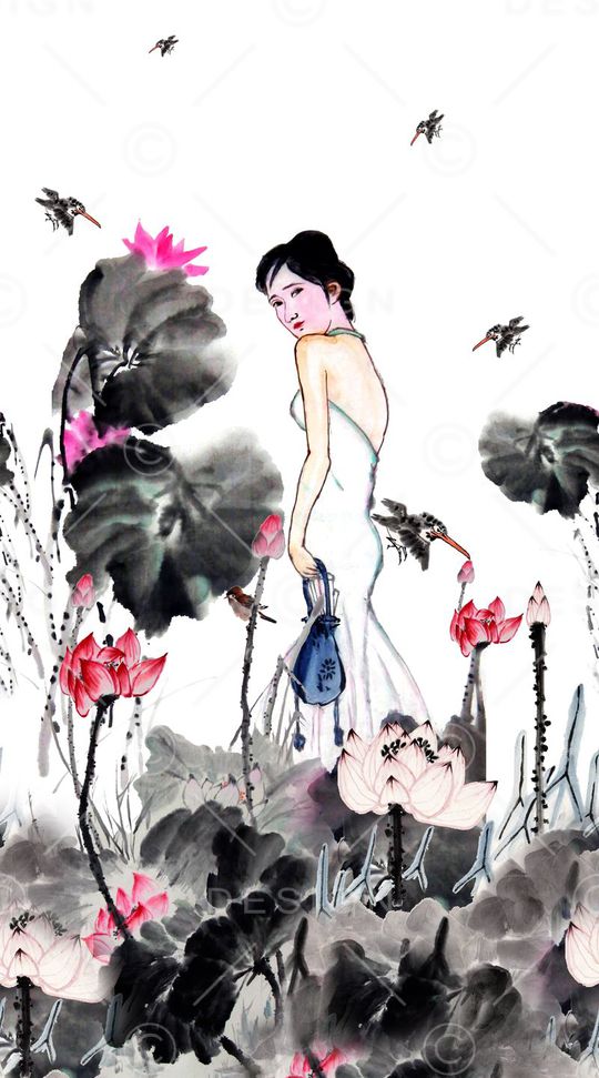 工笔画印花华亿平台图片