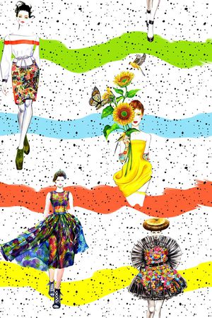 抽象几何清爽梦幻艺术平底立体手绘满版最新高清数码蕾丝民族中国风绣花珠宝肌理时尚潮

流大牌复古欧美风时尚女装印花华亿平台图片