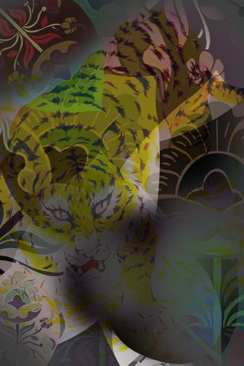 600151-前卫抽象叶子与虎视觉错差空间