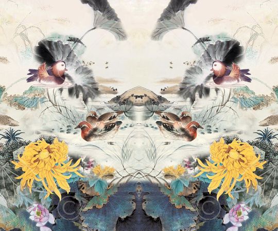 水墨花卉印花华亿平台图片