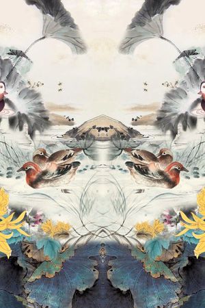 水墨花卉印花华亿平台图片