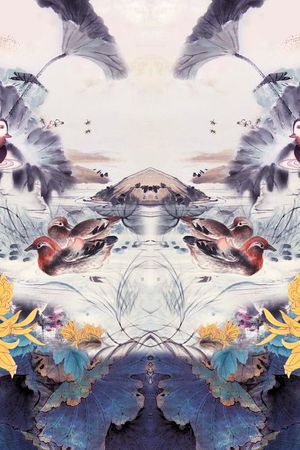 水墨花卉印花华亿平台图片