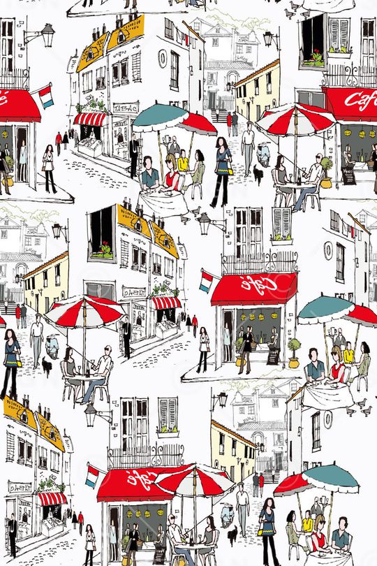 手绘街景印花华亿平台图片