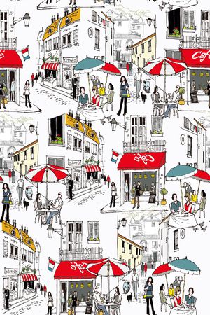 手绘街景印花华亿平台图片