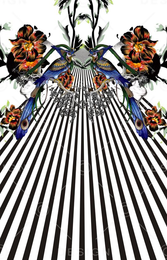 鸟　花　植物印花华亿平台图片