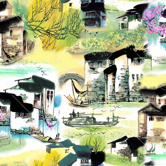 水墨印花华亿平台图片