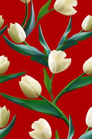 花卉、郁金香、红底印花华亿平台图片