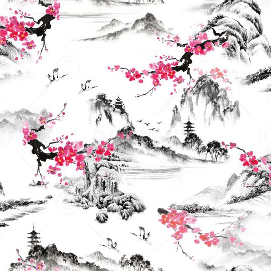 水墨印花华亿平台图片