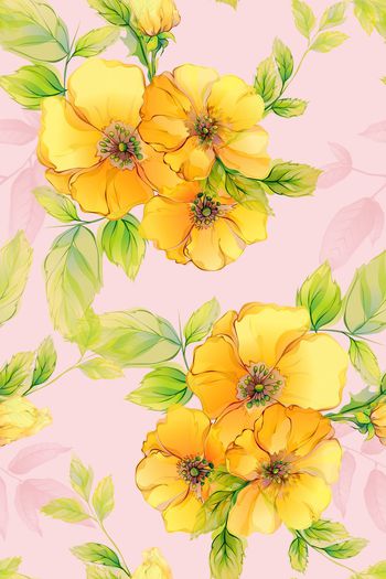 602833-手绘黄色花卉大花女装