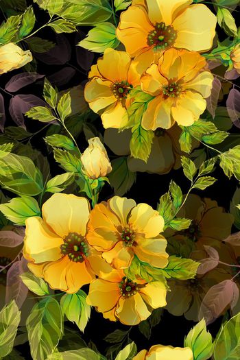 602835-手绘黄色花卉大花女装2