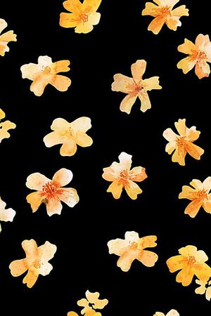 yellow黑底花卉橙色印花华亿平台图片