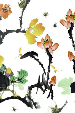 水彩花卉印花华亿平台图片