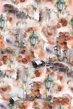 水彩画印花华亿平台图片