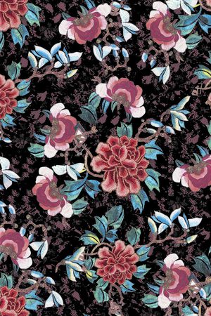 水墨花卉印花华亿平台图片