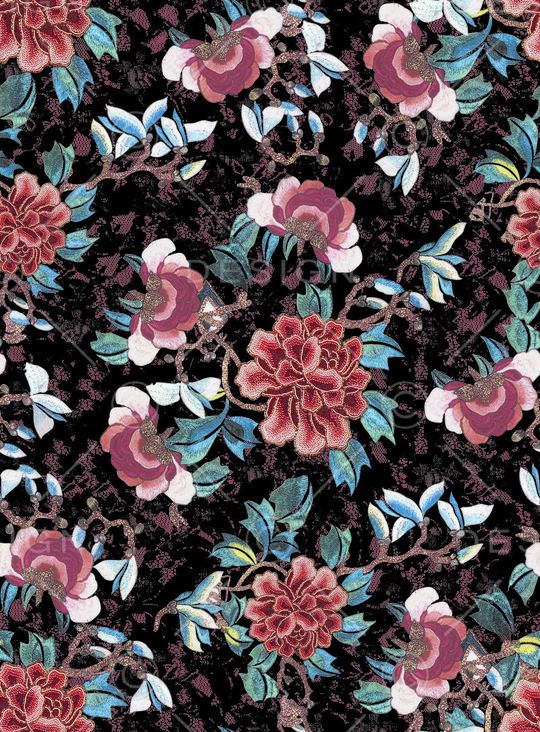 水墨花卉印花华亿平台图片