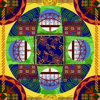 创意景观抽象结合民族文化外白渡桥与红房子时尚摩登高雅秀气印花华亿平台图片