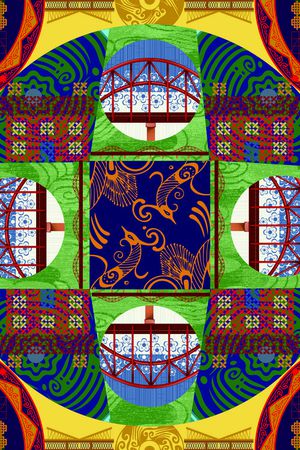 创意景观抽象结合民族文化外白渡桥与红房子时尚摩登高雅秀气印花华亿平台图片