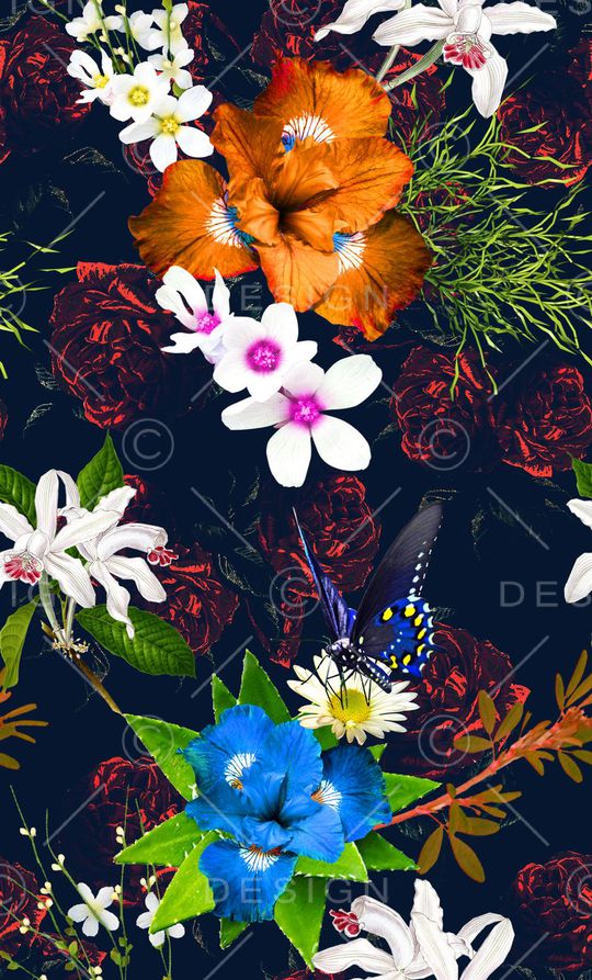 手绘玫瑰底纹手绘鲜花热带印花印花华亿平台图片