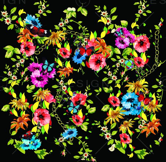 古典彩色花卉印花华亿平台图片