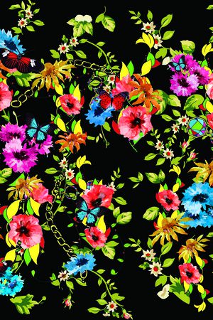 古典彩色花卉印花华亿平台图片