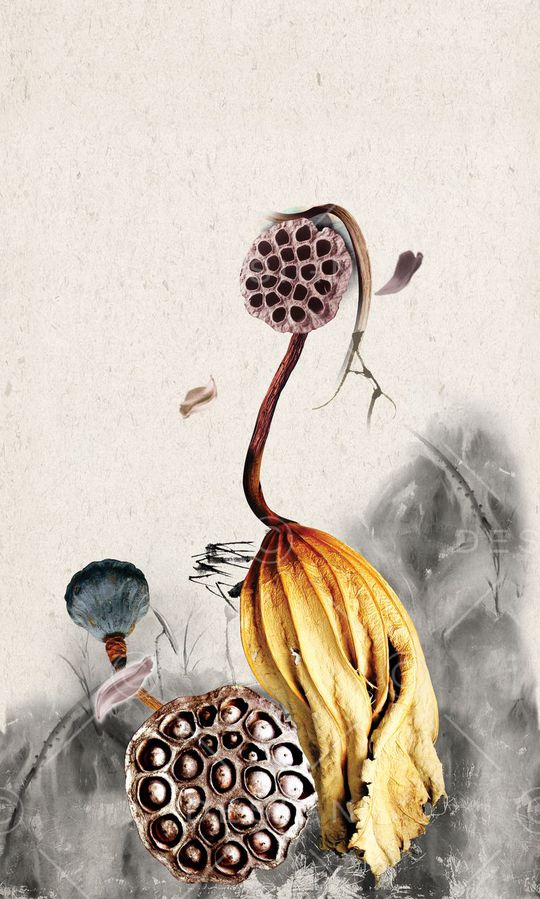 水墨花卉印花华亿平台图片