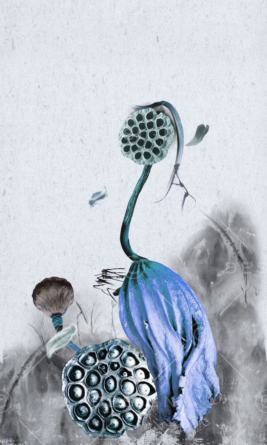 水墨花卉印花华亿平台图片