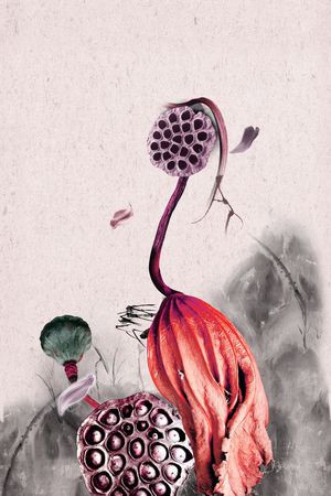 水墨花卉印花华亿平台图片