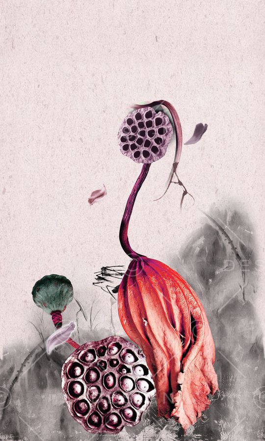 水墨花卉印花华亿平台图片