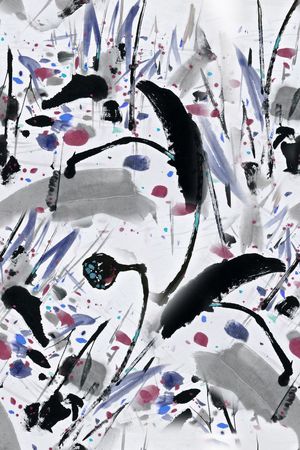 抽象水墨花卉印花华亿平台图片