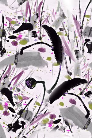 抽象水墨花卉印花华亿平台图片