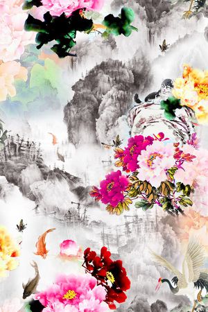 山水画印花华亿平台图片