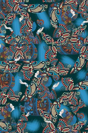 民族风、民族花纹、少女印花华亿平台图片