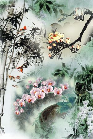 中国风定位花印花华亿平台图片