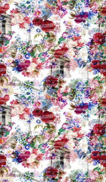 606788-时尚建筑铁塔花卉  抽象手绘条纹底