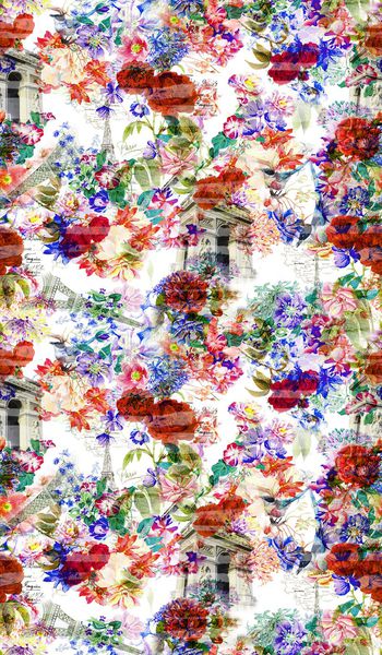 606789-时尚建筑铁塔花卉  抽象手绘条纹底