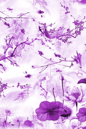 工笔画印花华亿平台图片