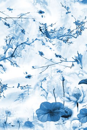 工笔画印花华亿平台图片