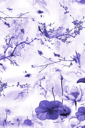 工笔画印花华亿平台图片