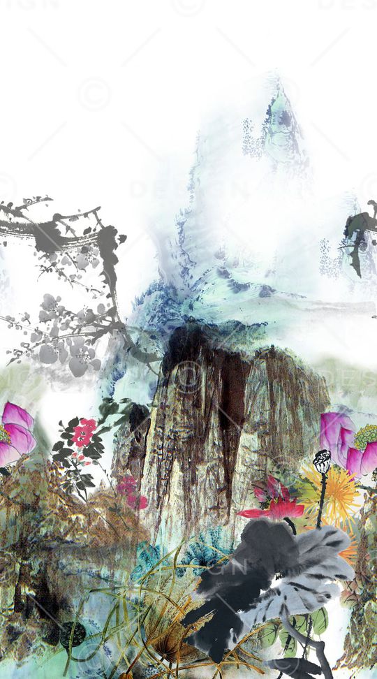 山水画印花华亿平台图片