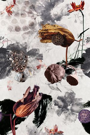 水墨荷花印花华亿平台图片