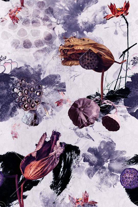 水墨荷花印花华亿平台图片