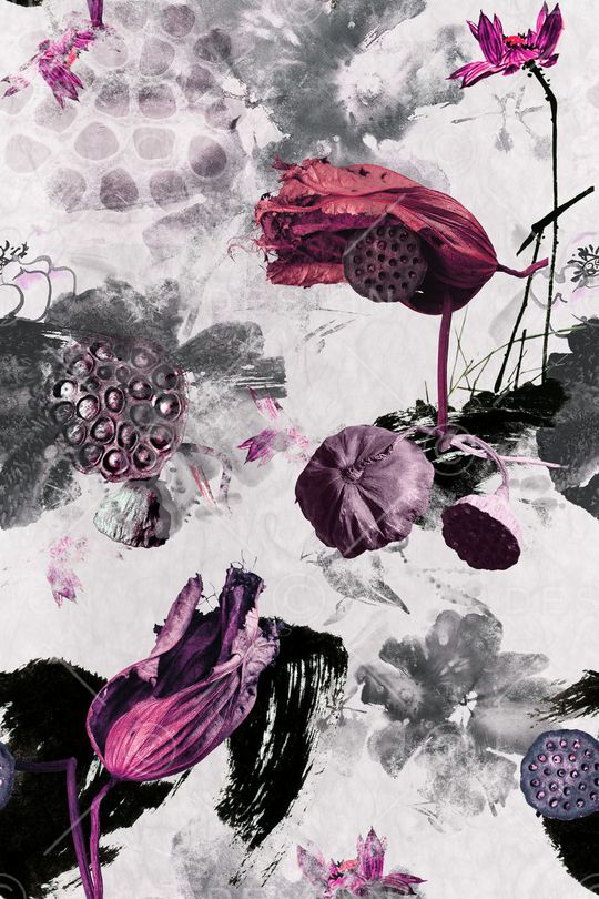 水墨荷花印花华亿平台图片