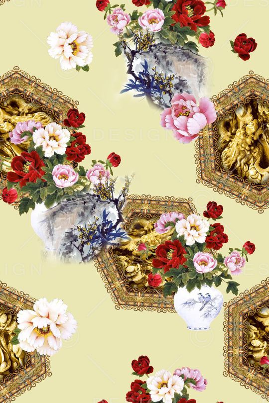 牡丹花印花华亿平台图片