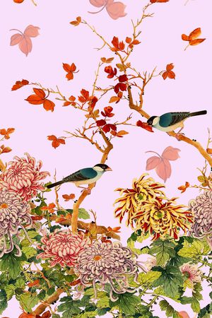 花鸟印花华亿平台图片