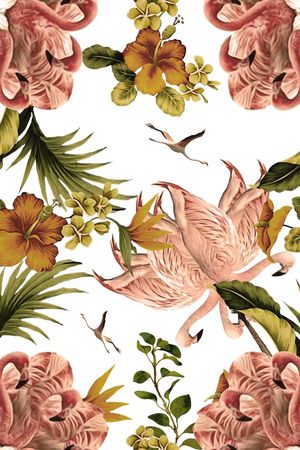 火烈鸟组合印花华亿平台图片